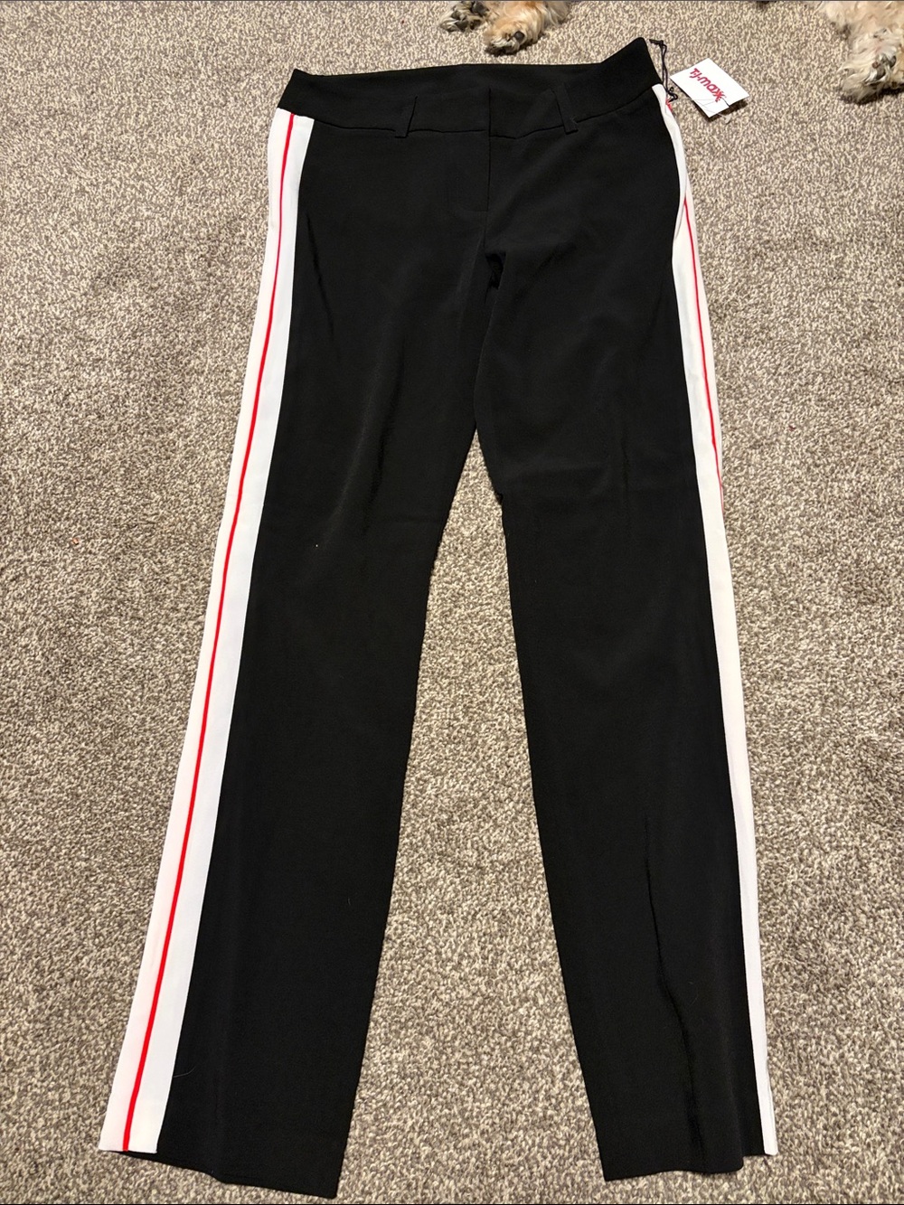 Black Side-Stripe Trousers with Red & White Trim